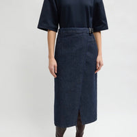 Indigo Denim Double Apron Skirt - Dark Denim