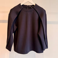 Bonded Viscose Crewneck with Folded Panel - Navy