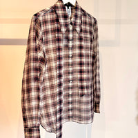 Silk Cotton Plaid Blouse with Removable Tie Top