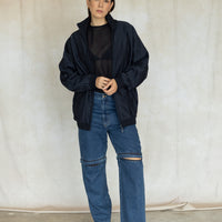 Pinstripe Active Knit Zipper Detailed Track Jacket - Navy