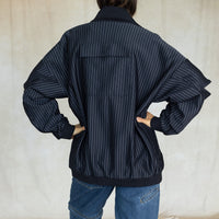 Pinstripe Active Knit Zipper Detailed Track Jacket - Navy