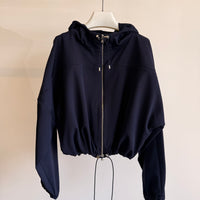 Gathered Yoke Zip Hooded Jacket - Midnight