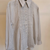 Ultra Light Silk Tencel Stripped Pintucked Top - White/Grey