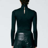 Tie Neck Stretch Bodysuit - Black