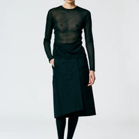Sheer Gauze Long Sleeve Top with Pintuck - Black
