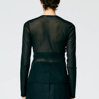 Sheer Gauze Long Sleeve Top with Pintuck - Black