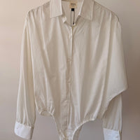 Vera Collared Shirt Bodysuit - Ivory
