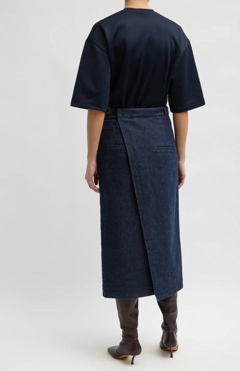 Indigo Denim Double Apron Skirt - Dark Denim