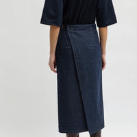 Indigo Denim Double Apron Skirt - Dark Denim