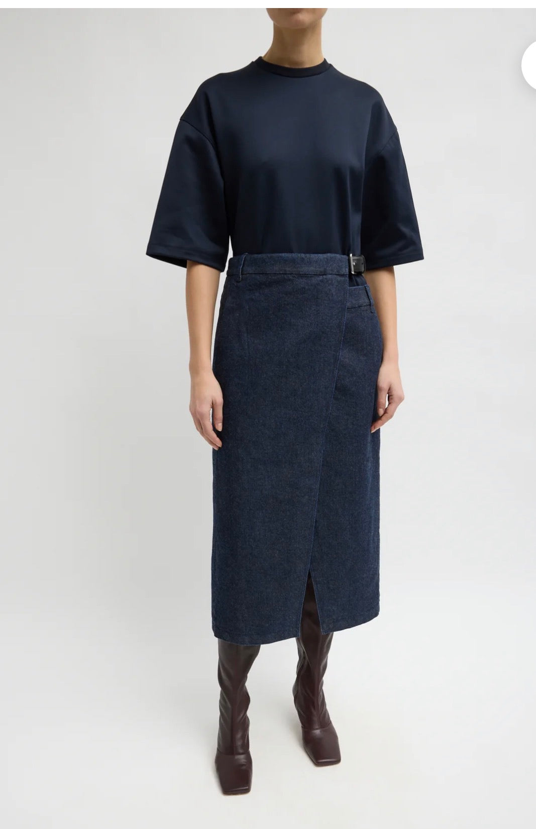 Indigo Denim Double Apron Skirt - Dark Denim