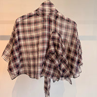 Silk Cotton Plaid Cape Tie Top - Black / Red multi