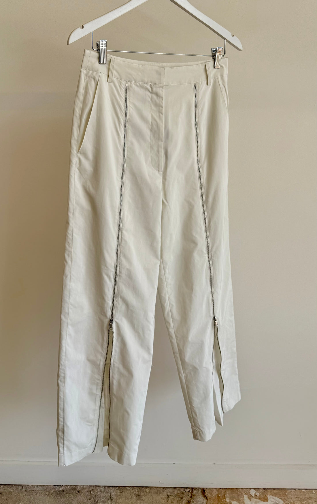Nylon Zipper Trouser - White