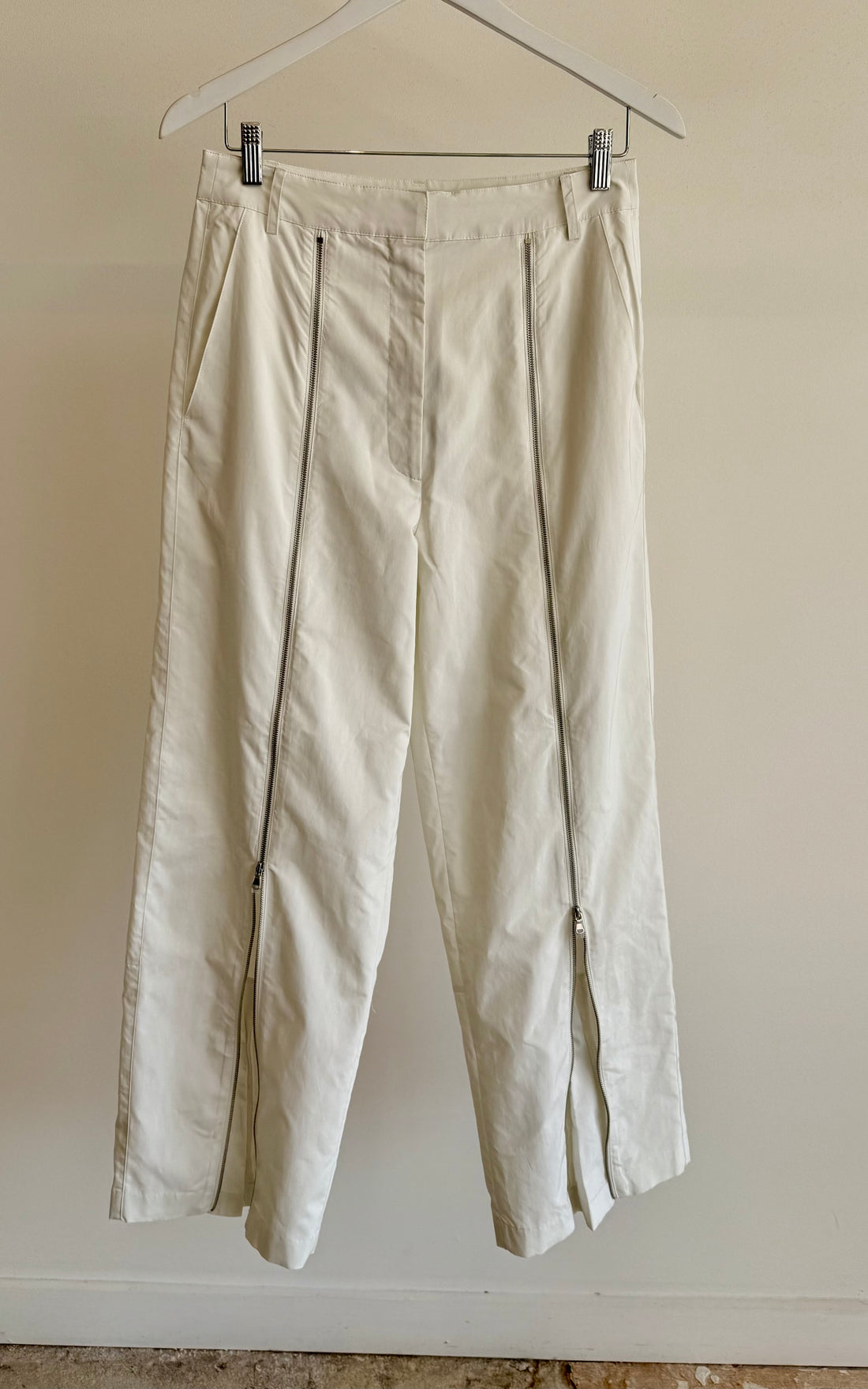 Nylon Zipper Trouser - White