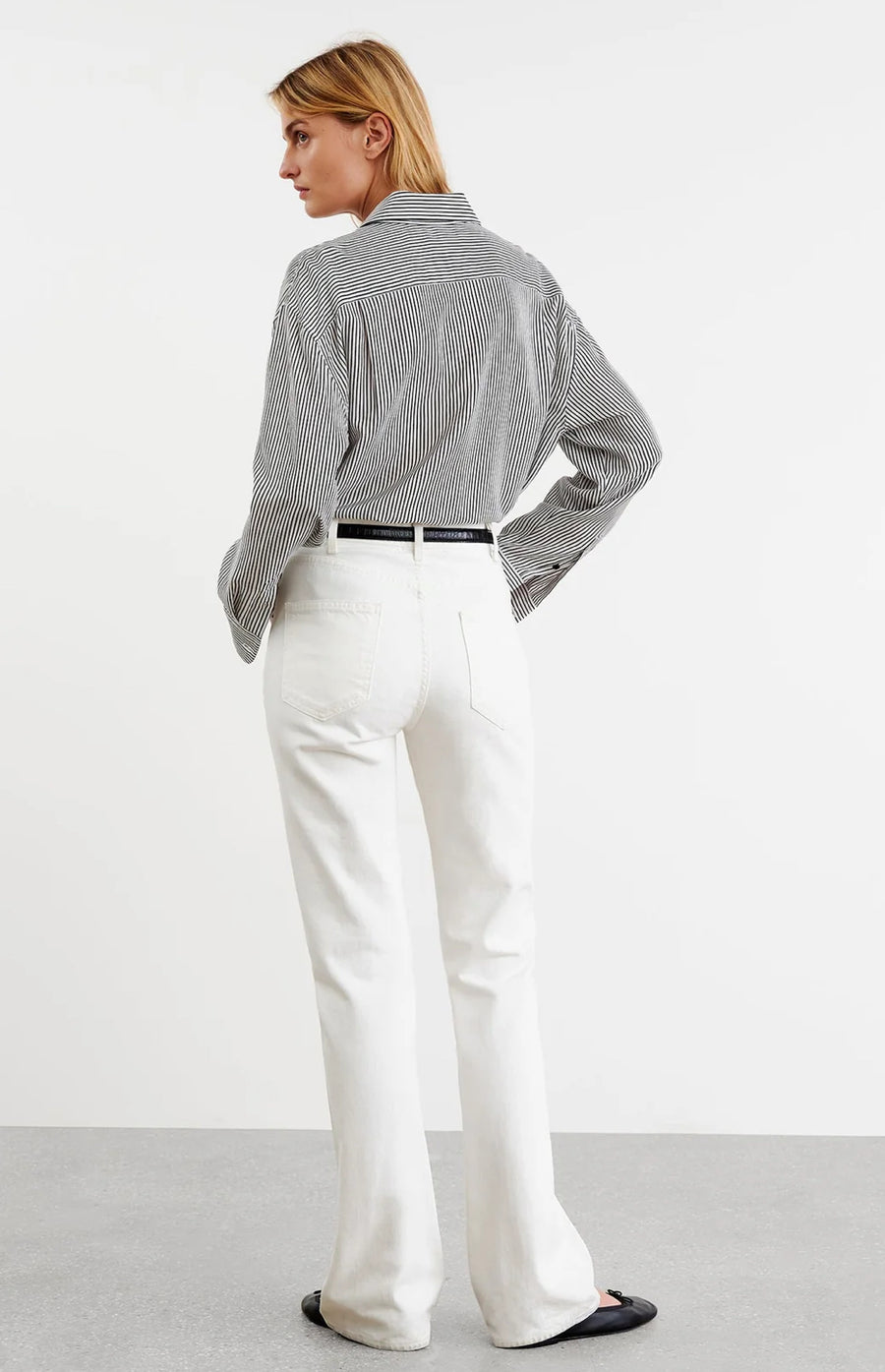 Ellias Silk Shirt - Navy / White Stripe