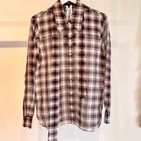 Silk Cotton Plaid Blouse with Removable Tie Top