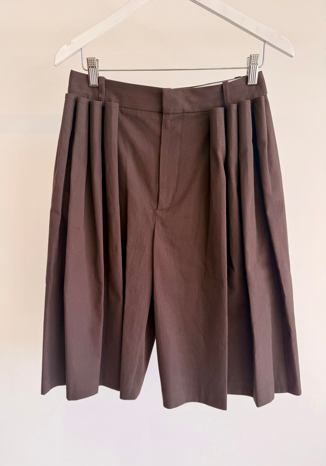 Tucked Pleated Wide Leg Short - Brown