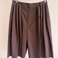 Tucked Pleated Wide Leg Short - Brown