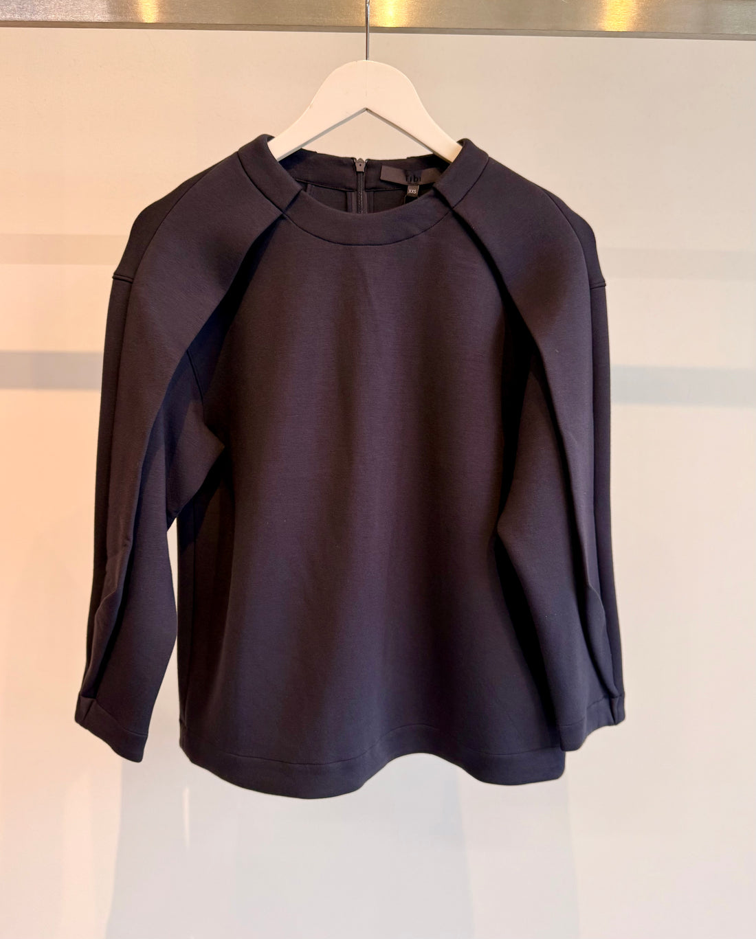Bonded Viscose Crewneck with Folded Panel - Navy