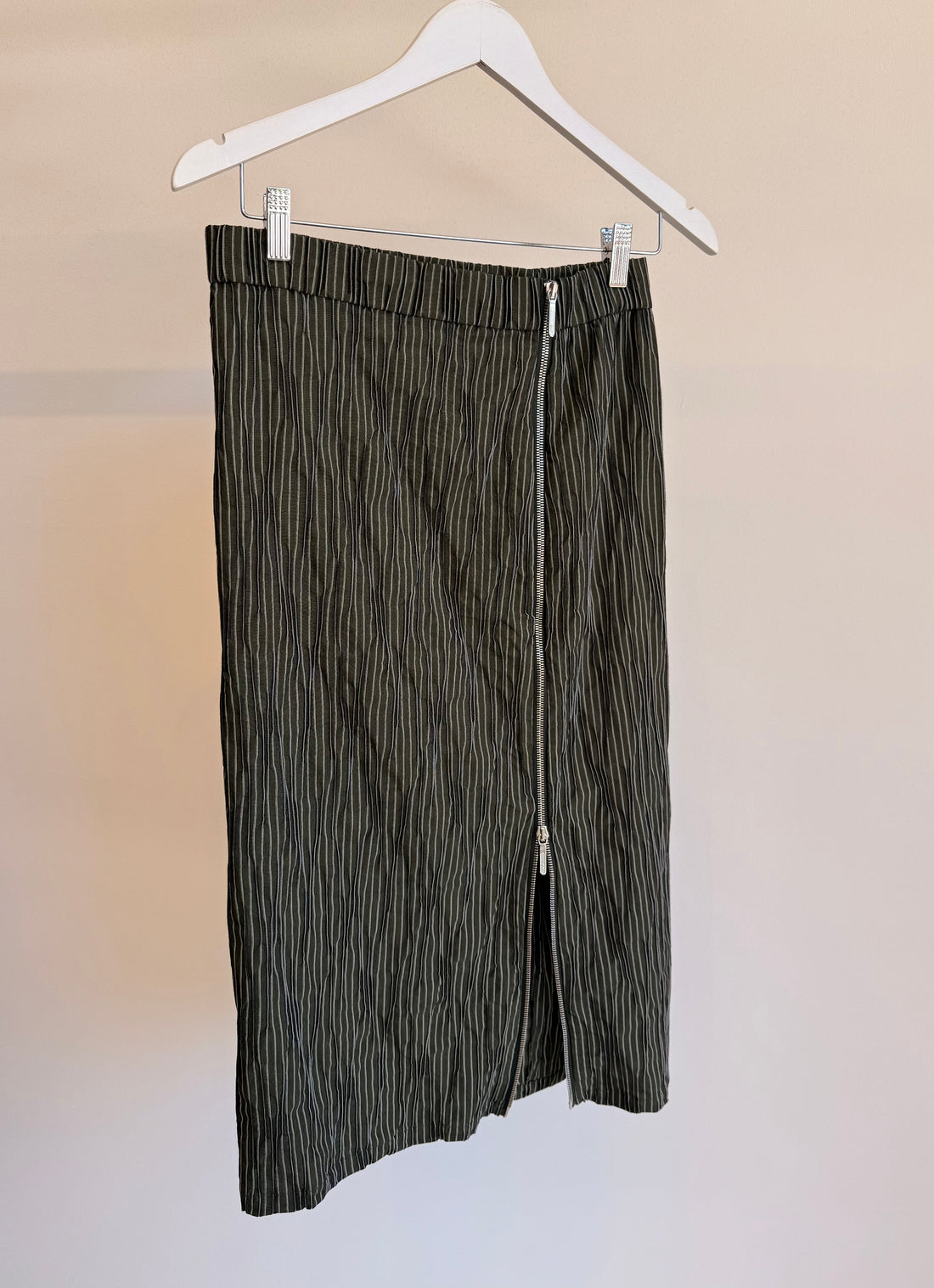 Joe Zip Skirt - Striped Tucked Shirting - Hunter