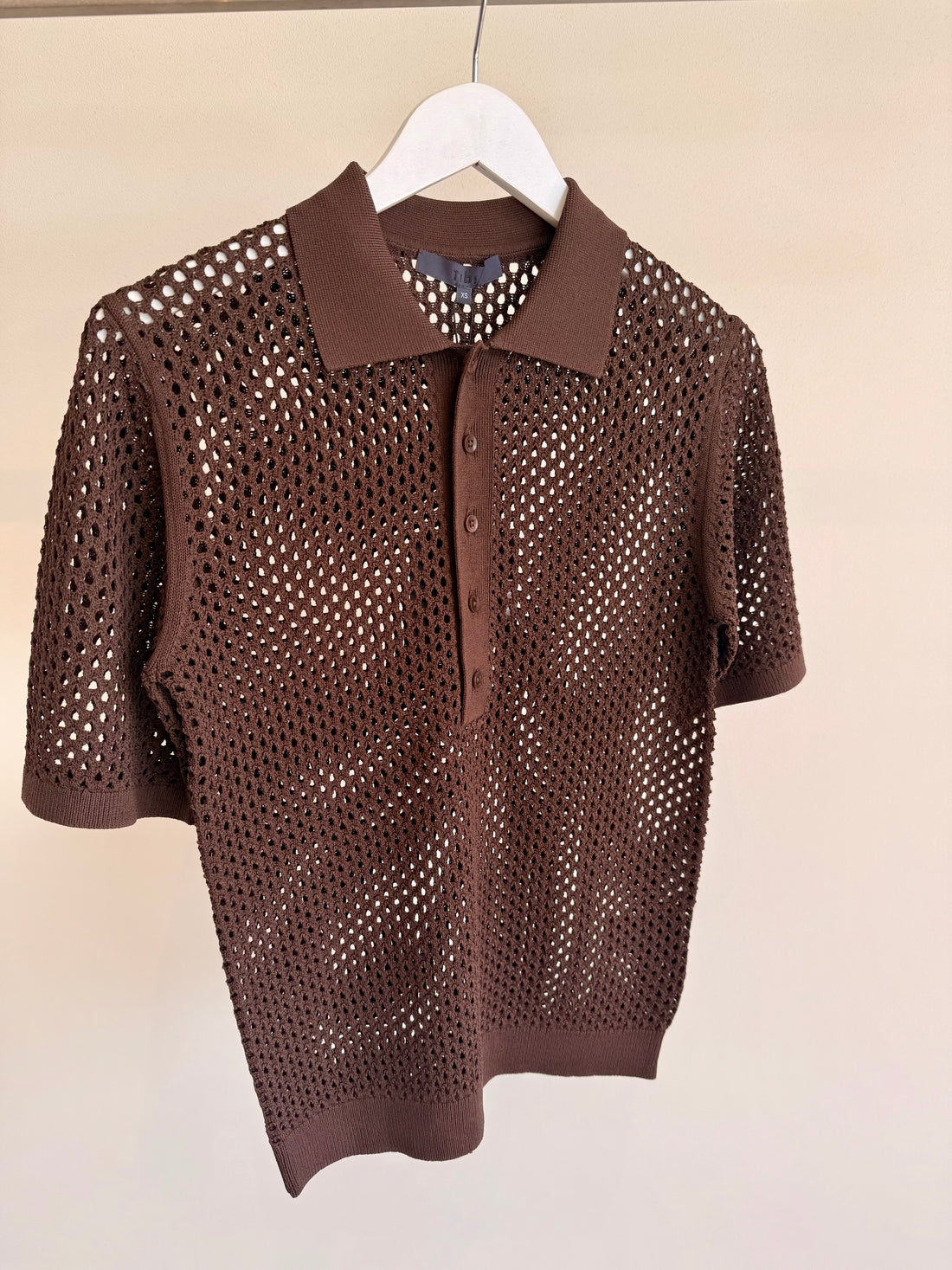 Crochet Netting Slim Polo - Brown