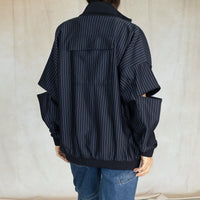 Pinstripe Active Knit Zipper Detailed Track Jacket - Navy
