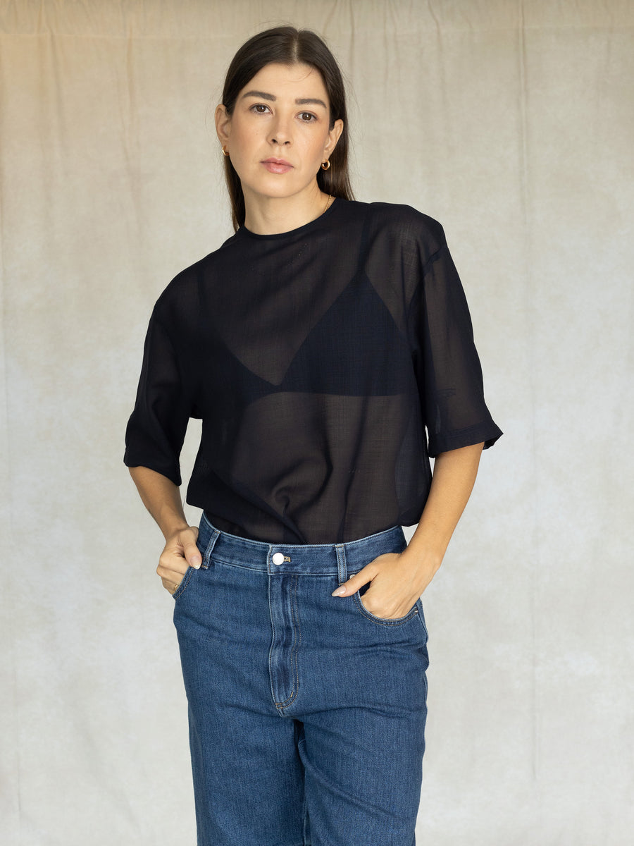 Sheer Wool Gauze Easy T - Navy
