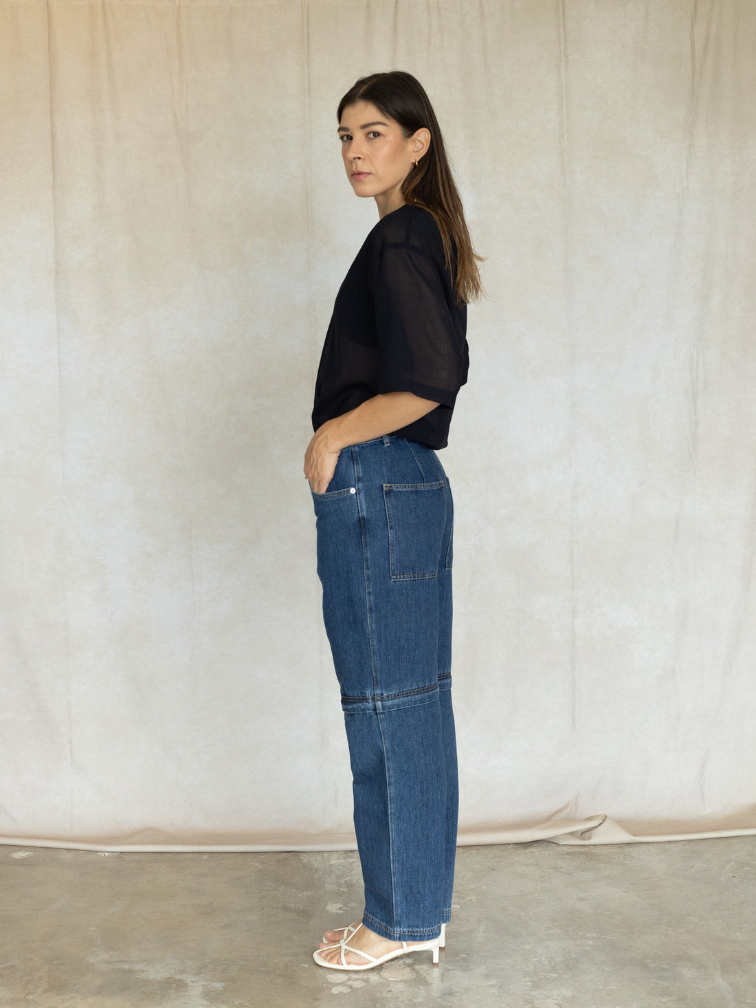 Sheer Wool Gauze Easy T - Navy