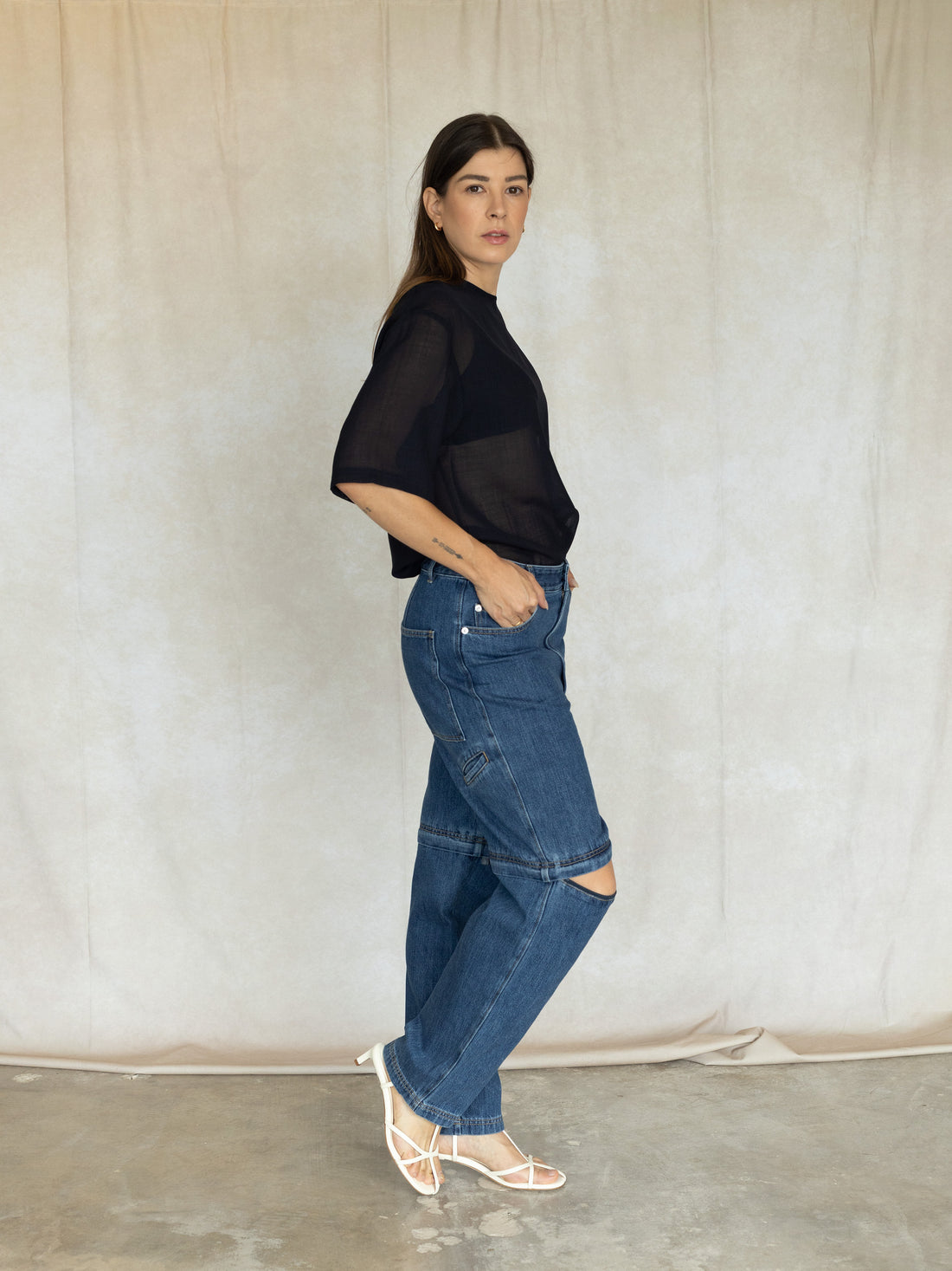 Sheer Wool Gauze Easy T - Navy