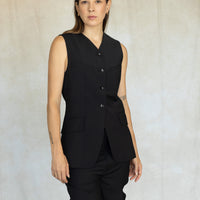 Recycled Tropical Wool Scluped Meir Trouser - Black