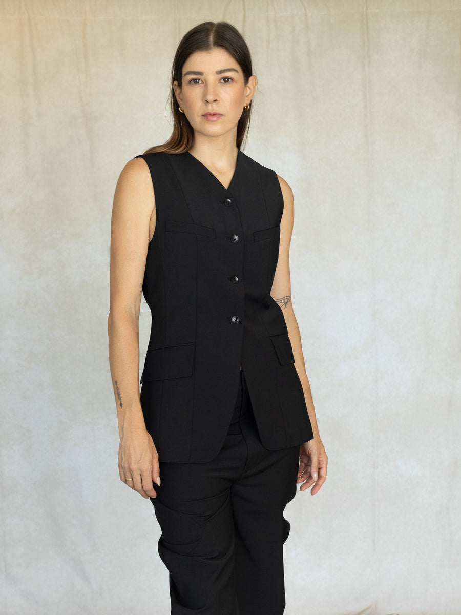 Recycled Tropical Wool Scluped Meir Trouser - Black