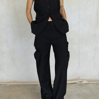 Recycled Tropical Wool Scluped Meir Trouser - Black