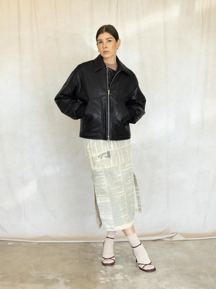 Faux Leather Bomber - Black