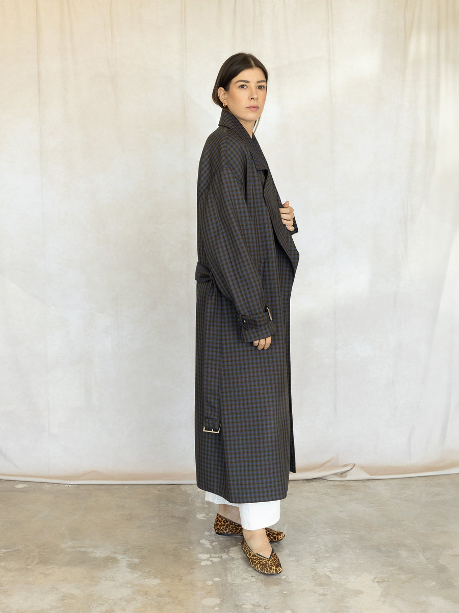 Oversized Trench - Carob Check Plaid