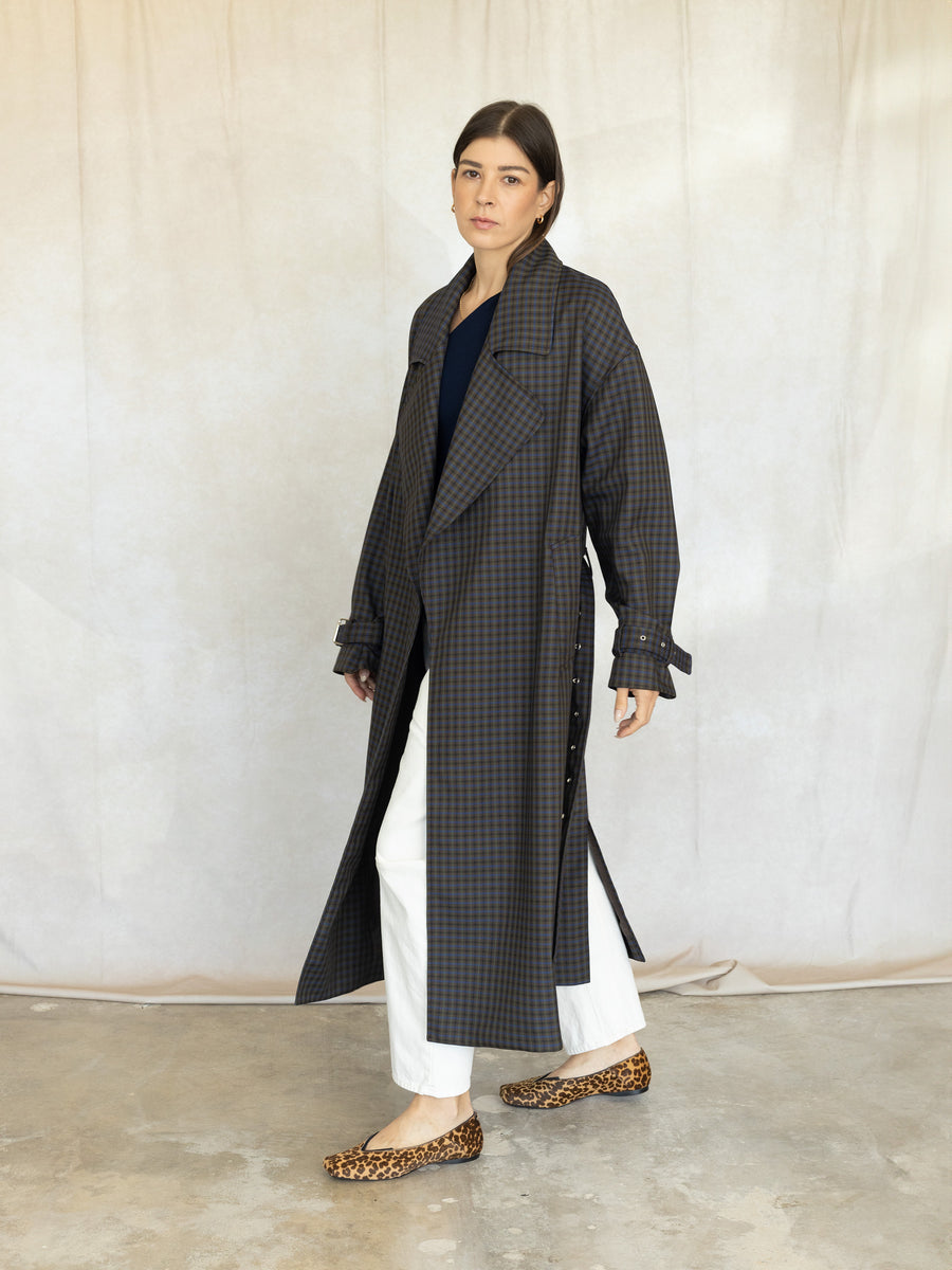 Oversized Trench - Carob Check Plaid