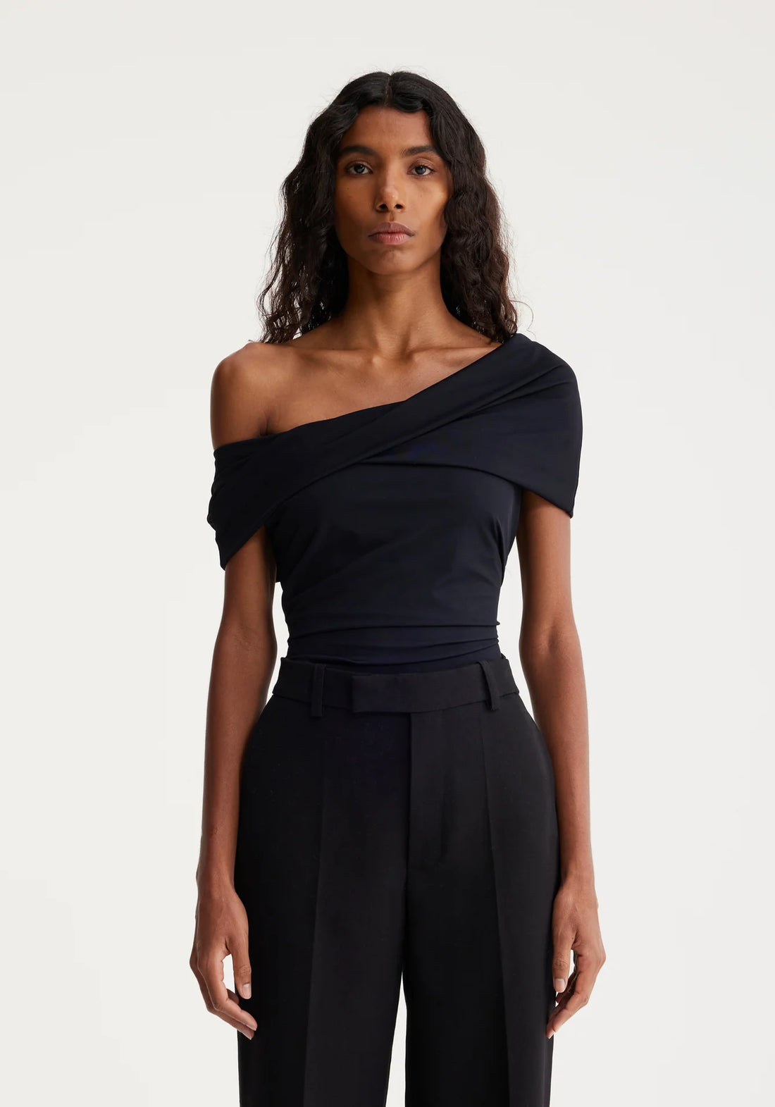 Asymmetrical Off Shoulder Top - Black