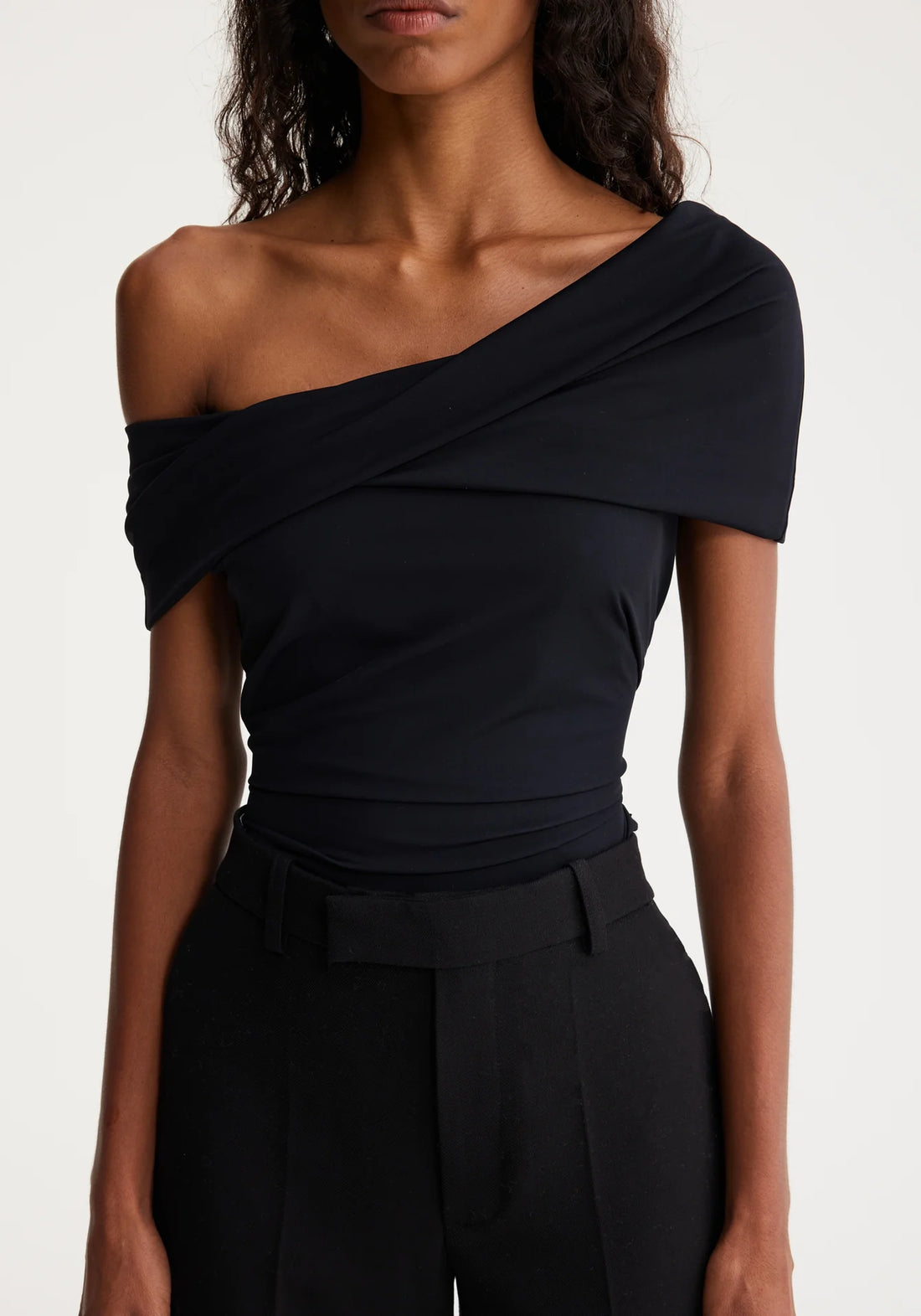 Asymmetrical Off Shoulder Top - Black