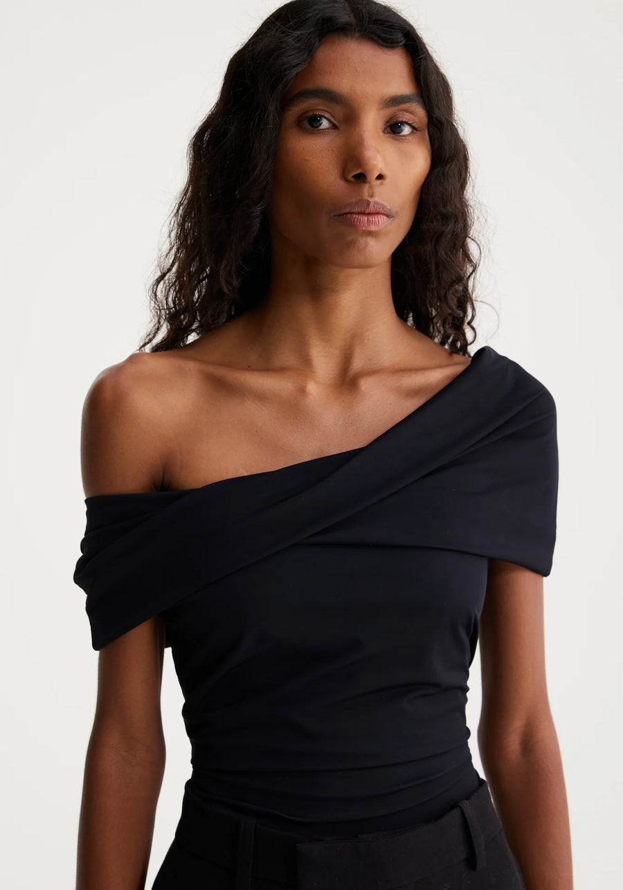 Asymmetrical Off Shoulder Top - Black