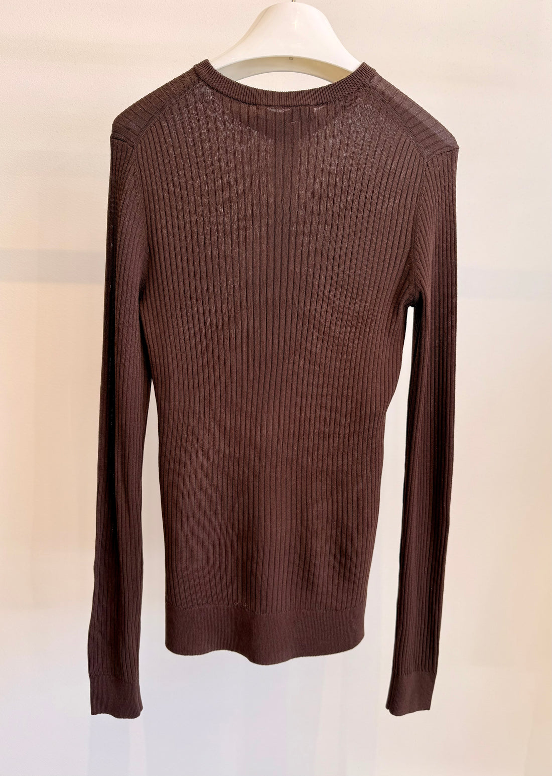 Ribbed Sweater Slim Cardigan - Brown