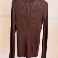Ribbed Sweater Slim Cardigan - Brown