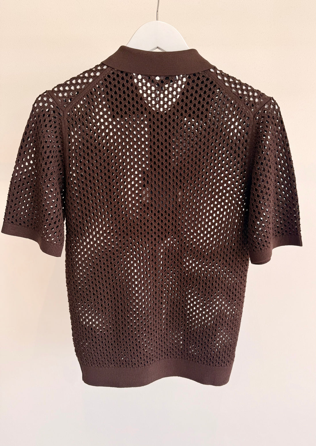 Crochet Netting Slim Polo - Brown