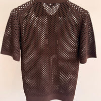 Crochet Netting Slim Polo - Brown