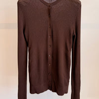 Ribbed Sweater Slim Cardigan - Brown