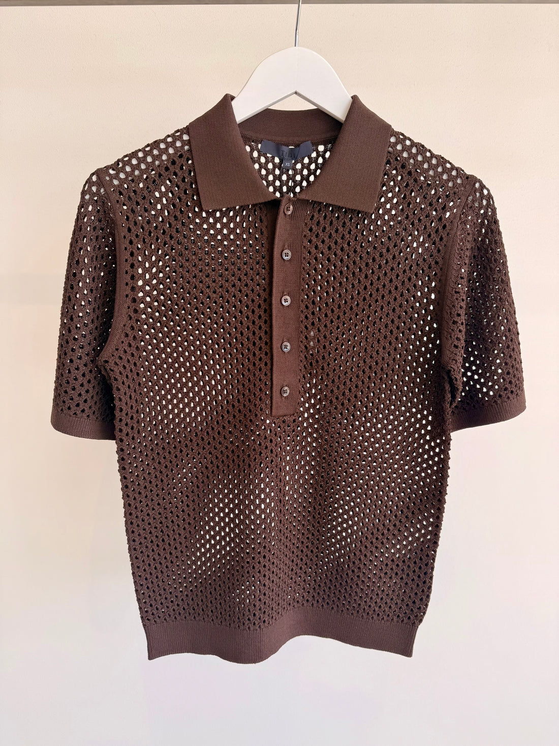 Crochet Netting Slim Polo - Brown