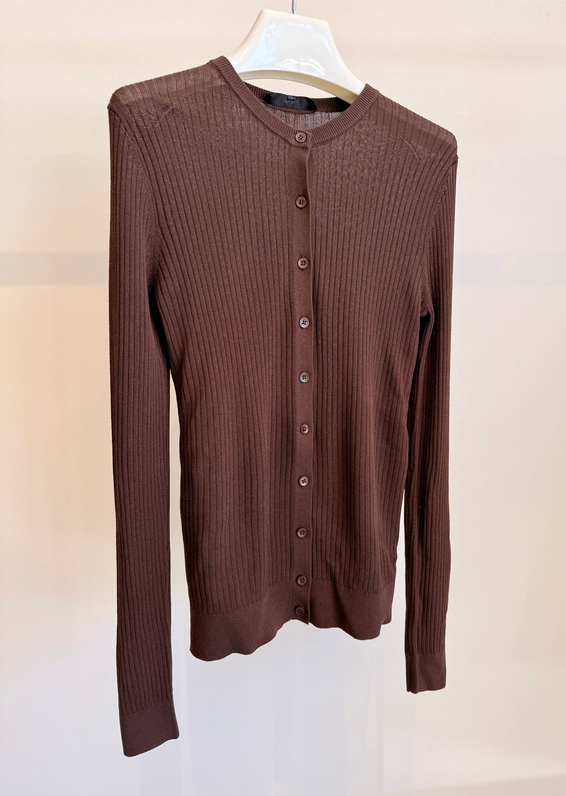 Ribbed Sweater Slim Cardigan - Brown
