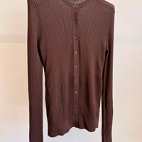 Ribbed Sweater Slim Cardigan - Brown
