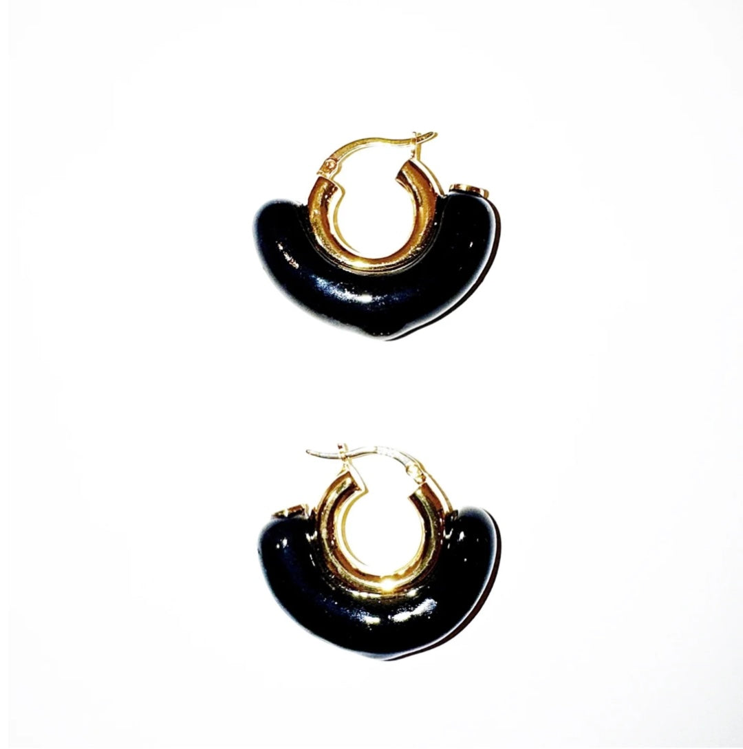 Half Moon Hoop Earring Set - Black