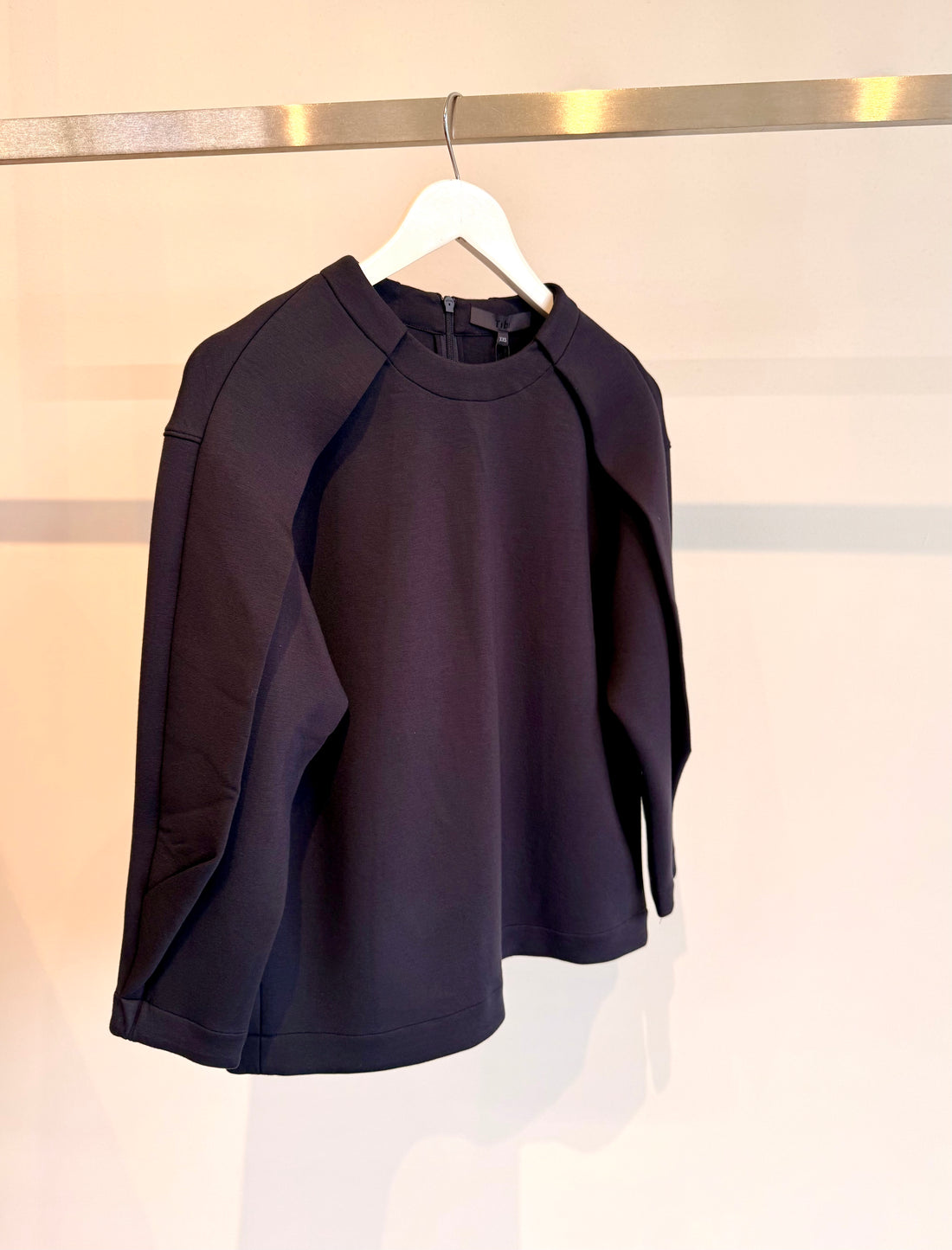 Bonded Viscose Crewneck with Folded Panel - Navy