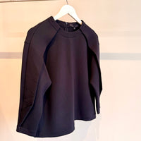 Bonded Viscose Crewneck with Folded Panel - Navy