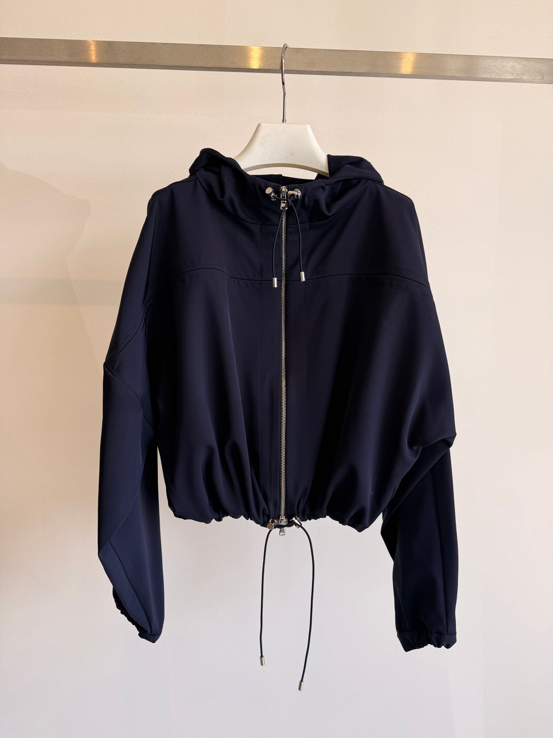 Gathered Yoke Zip Hooded Jacket - Midnight