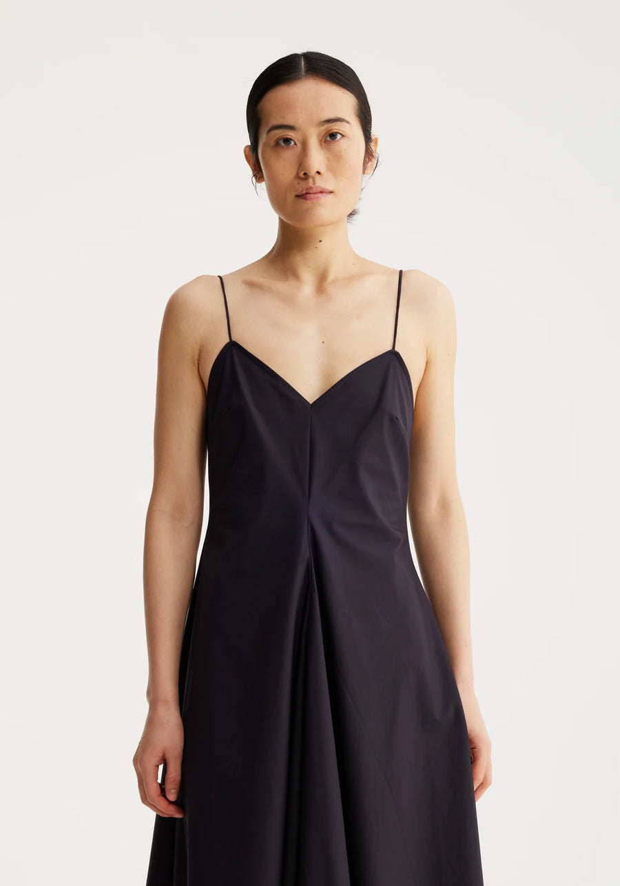Cotton Strap Dress with Wider Hem - Black